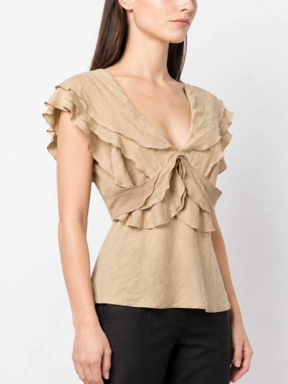 Stella McCartney Tan Silk Cotton Layered Ruffle Blouse